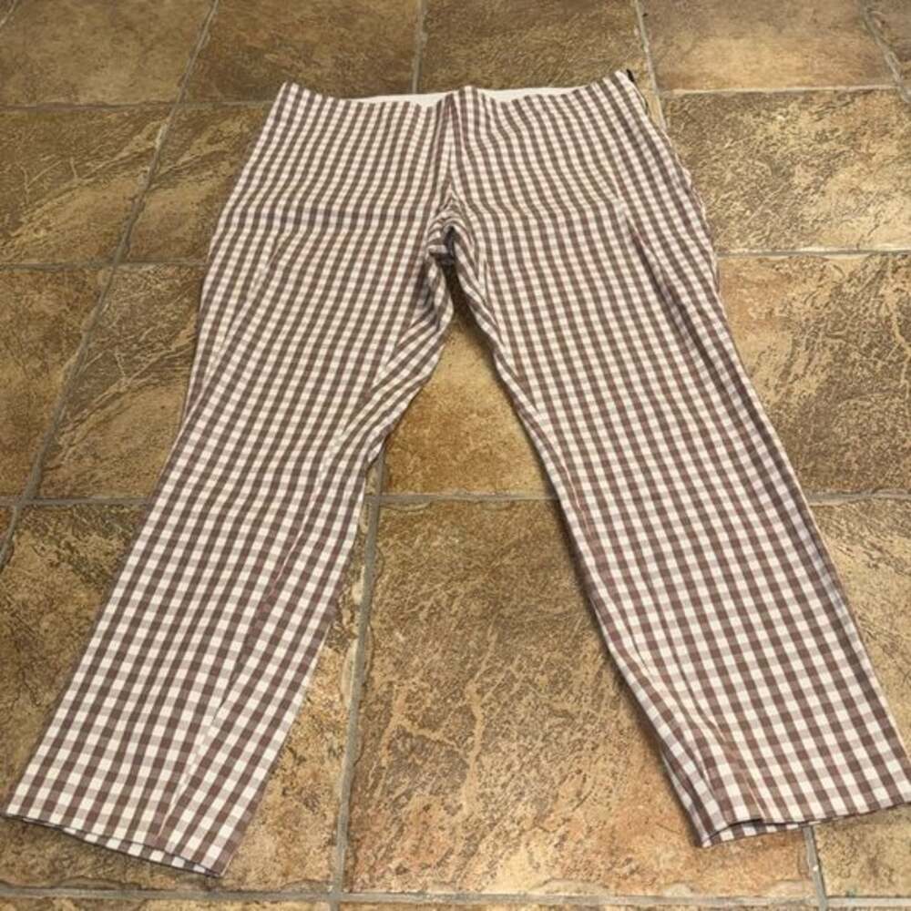 A New Day Brown Gingham Check‎ Side Zip Ankle Pants Womens 16 Elastic Waist